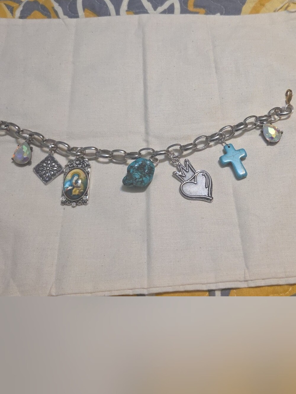 Silver Purse Charm with Turquoise and Iridescent Accents
